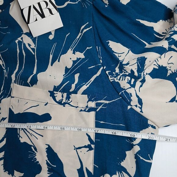 ZARA Women's Printed Shirt Dress With Pockets and Belt Tie Blue /White Sz XL New - Picture 11 of 13